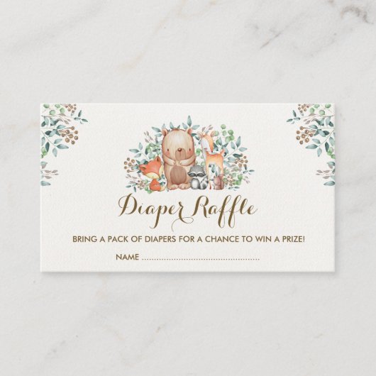 Woodland Forest Baby Animals Diaper Raffle Ticket Informatiekaartje (Voorkant)