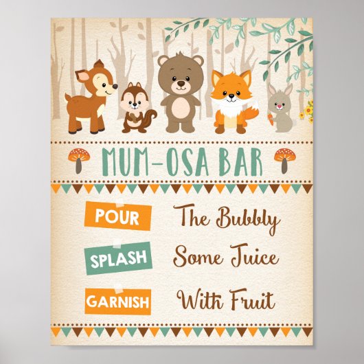 Woodland Forest Baby Animals Mimosa Bar MUMosa Poster (Voorkant)