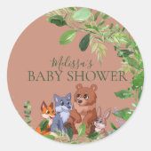 Woodland forest baby dieren cupcake toppers ronde sticker (Voorkant)