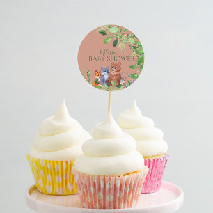 Woodland forest baby dieren cupcake toppers ronde sticker