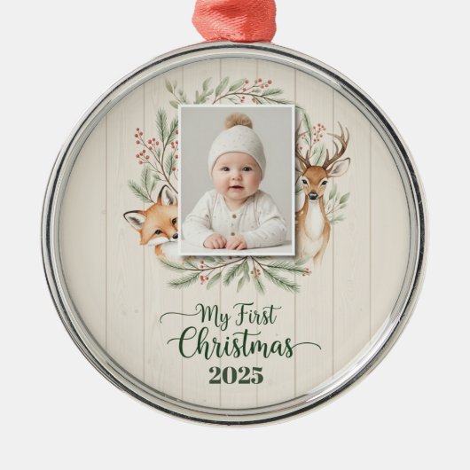 Woodland Forest Baby’s First Christmas Ornament  (Voorkant)