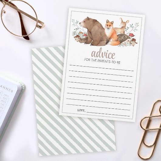 Woodland forest baby shower Advies kaarten ouders