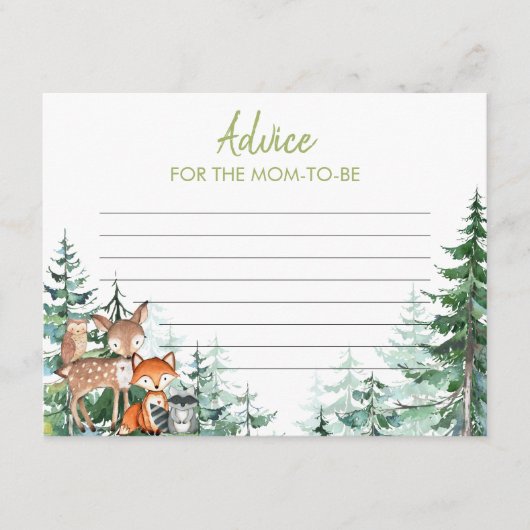 Woodland Forest Baby shower advies voor mama Informatiekaartje (Voorkant)