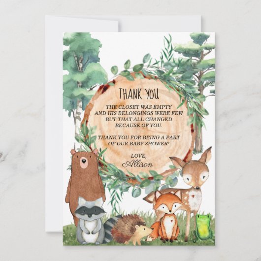 Woodland Forest Baby shower Dank u wel Kaart (Voorkant)