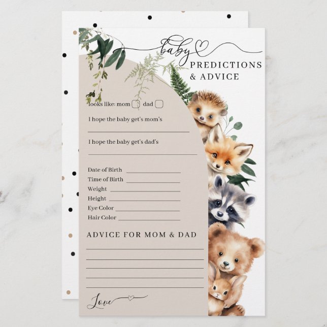 Woodland Forest Baby shower Game (Voorkant / Achterkant)