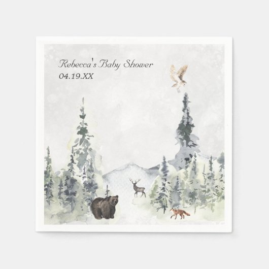 Woodland Forest Baby shower gepersonaliseerd Servet (Voorkant)