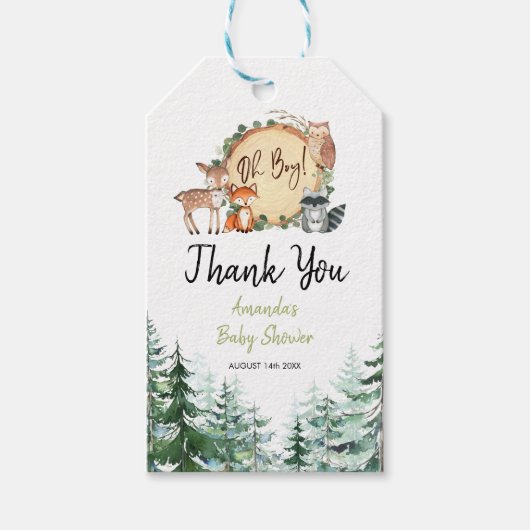 Woodland Forest Baby shower Hartelijk dank Cadeaulabel (Voorkant)