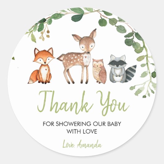 Woodland Forest Baby shower Hartelijk dank Ronde Sticker (Voorkant)