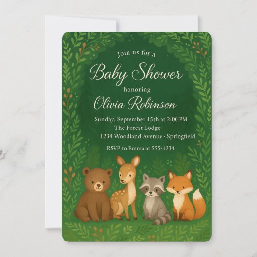 Woodland Forest Baby shower Invitation Kaart (Voorkant)