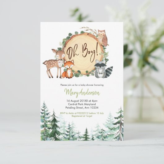 Woodland Forest Baby shower Uitnodigen Kaart (Staand voorkant)