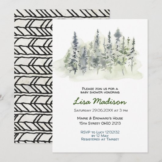 Woodland Forest Baby Shower Uitnodiging  (Voorkant / Achterkant)