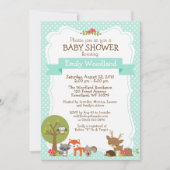 Woodland Forest Baby shower uitnodiging blauw (Voorkant)
