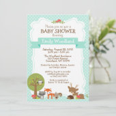 Woodland Forest Baby shower uitnodiging blauw (Staand voorkant)