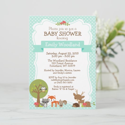 Woodland Forest Baby shower uitnodiging blauw (Staand voorkant)