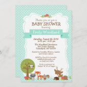 Woodland Forest Baby shower uitnodiging blauw (Voorkant / Achterkant)