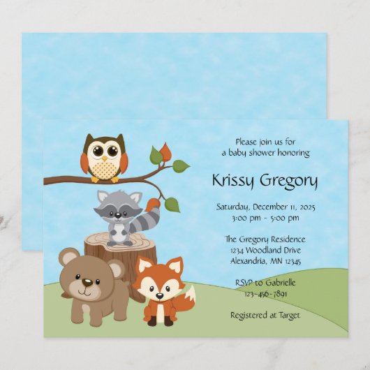 Woodland Forest Baby Shower-uitnodigingen Kaart (Voorkant / Achterkant)
