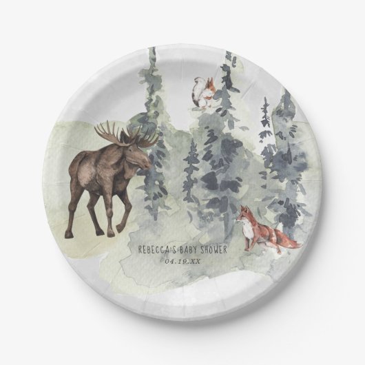 Woodland Forest | Baby shower van dieren Papieren Bordje (Voorkant)