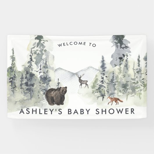 Woodland Forest | Baby shower Welkomstbanner Spandoek (Horizontaal)