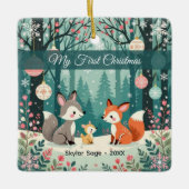  Woodland Forest Baby's eerste kerstdag Keramisch Ornament (Voorkant)