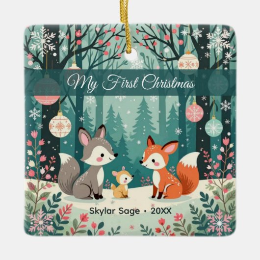 Woodland Forest Baby's eerste kerstdag Keramisch Ornament (Voorkant)