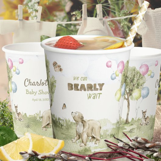 Woodland Forest Bearly Wait Baby Shower Papieren Bekers