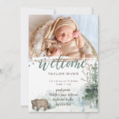 Woodland Forest Beer Foto geboorteaankondiging Aankondiging (Voorkant)