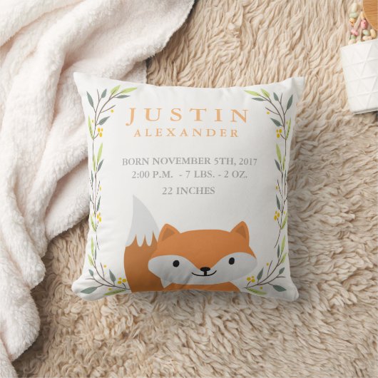 Woodland Forest Birth Stats - Fox Nursery Pillow Kussen (Deken)