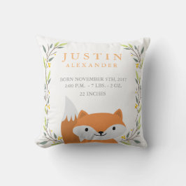 Woodland Forest Birth Stats - Fox Nursery Pillow Kussen
