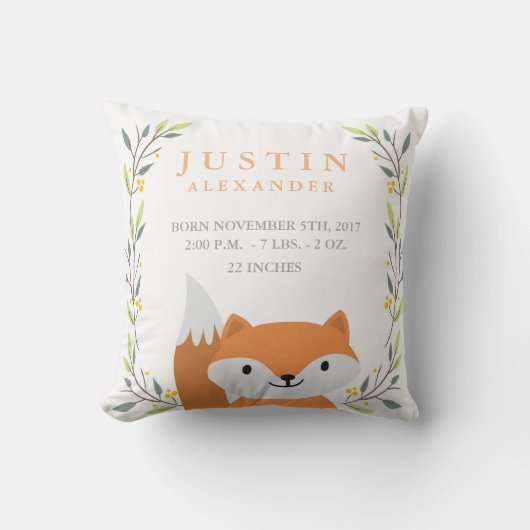 Woodland Forest Birth Stats - Fox Nursery Pillow Kussen (Voorkant)