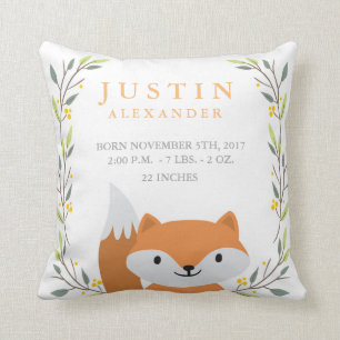 Woodland Forest Birth Stats - Fox Nursery Pillow Kussen