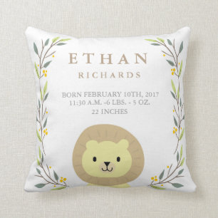 Woodland Forest Birth Stats - Lion Nursery Pillow Kussen
