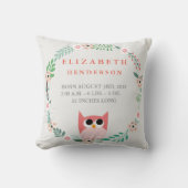 Woodland Forest Birth Stats Owl Nursery Pillow Kussen (Voorkant)