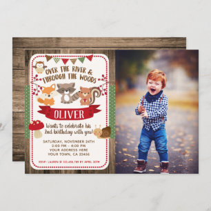 Woodland, Forest Birthday Invitation met foto Kaart