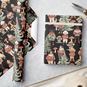 Woodland Forest Black Dog Kerstmis Cadeaupapier