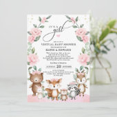Woodland Forest Blush Pink Flower Virtuele douche Kaart (Staand voorkant)