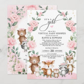Woodland Forest Blush Pink Flower Virtuele douche Kaart (Voorkant / Achterkant)