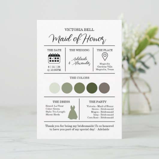 Woodland Forest Bridesmaid Informatie Kaart (Staand voorkant)
