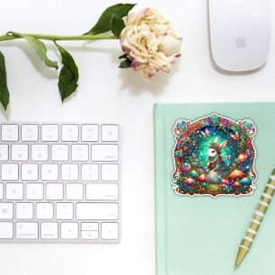 Woodland Forest Bunny Kleurrijke Art Nouveau Pasen Sticker