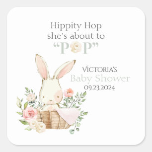Woodland Forest Bunny Rabbit Floral Green Vierkante Sticker