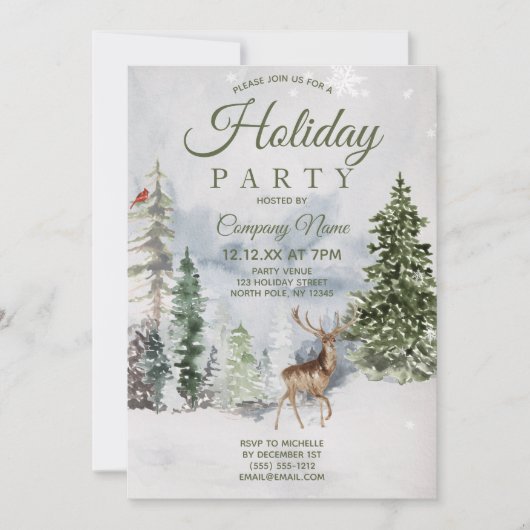 Woodland Forest Corporate Holiday Kerstparty Kaart (Voorkant)