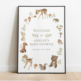 Woodland Forest Creatures Baby shower Welcome Poster