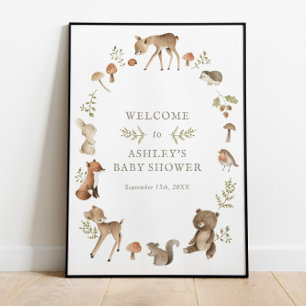 Woodland Forest Creatures Baby shower Welcome Poster