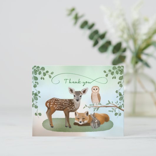 Woodland Forest Creatures Flat Dank u kaart (Staand voorkant)