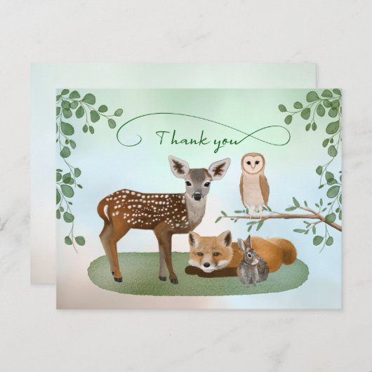 Woodland Forest Creatures Flat Dank u kaart (Voorkant / Achterkant)