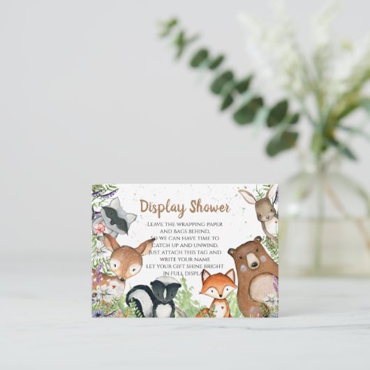 Woodland Forest Creatures Unwrapped Display Douche Informatiekaartje (Staand voorkant)