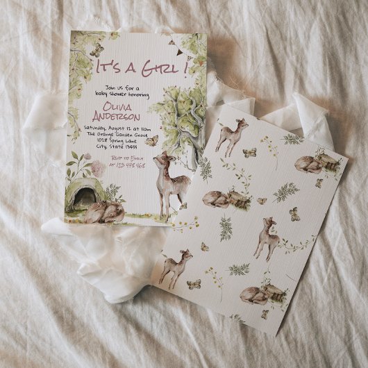 Woodland Forest Cute Deer Animals Girl Baby Shower Kaart