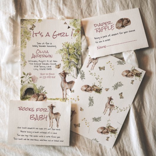 Woodland Forest Cute Deer Animals Girl Baby Shower Kaart