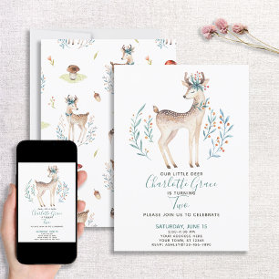 Woodland Forest Deer Baby's 2e verjaardag Kaart