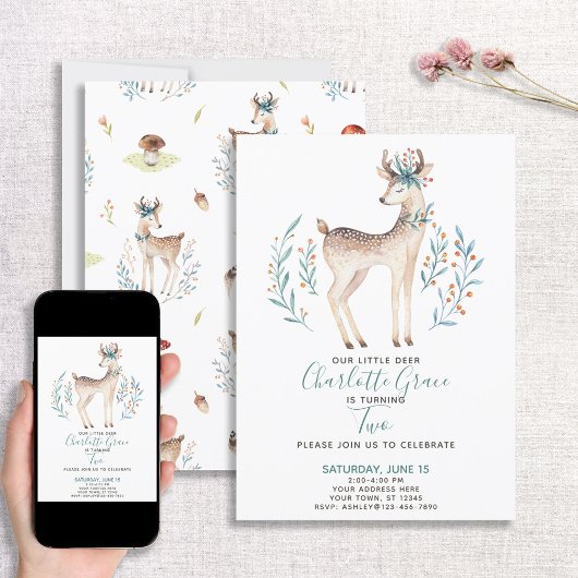 Woodland Forest Deer Baby's 2e verjaardag Kaart