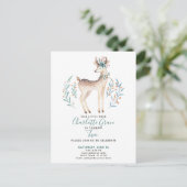 Woodland Forest Deer Baby's 2e verjaardag Uitnodiging Briefkaart (Staand voorkant)